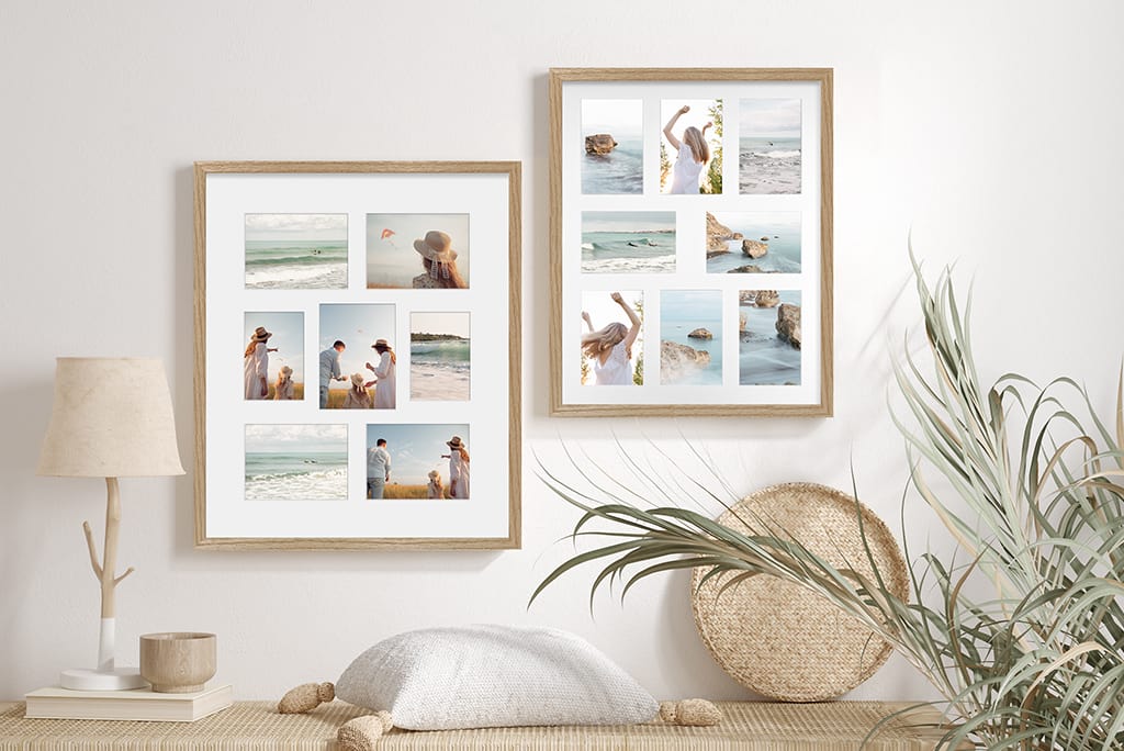 Collage Frame of family photos hanging on a wall