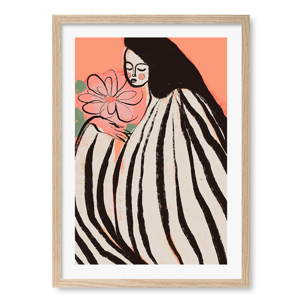 A Silent Moment Peach Modern Wall Art Print A4 (21 x 29.7cm) / Natural Oak Frame / White Border from our Australian Made Framed Wall Art, Prints & Posters collection by Profile Products (Australia) Pty Ltd