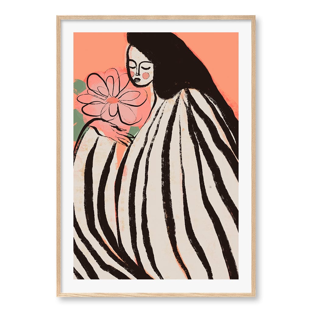 A Silent Moment Peach Wall Art Print A0 (84.1 x 118.9cm) / Natural Oak Frame / White Border from our Australian Made Wall Art collection by Profile Australia