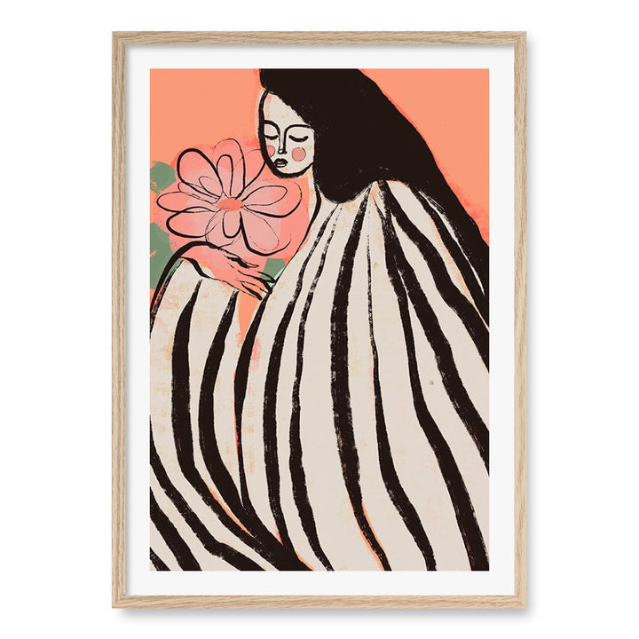 A Silent Moment Peach Wall Art Print A1 (59.4 x 84.1cm) / Natural Oak Frame / White Border from our Australian Made Wall Art collection by Profile Australia