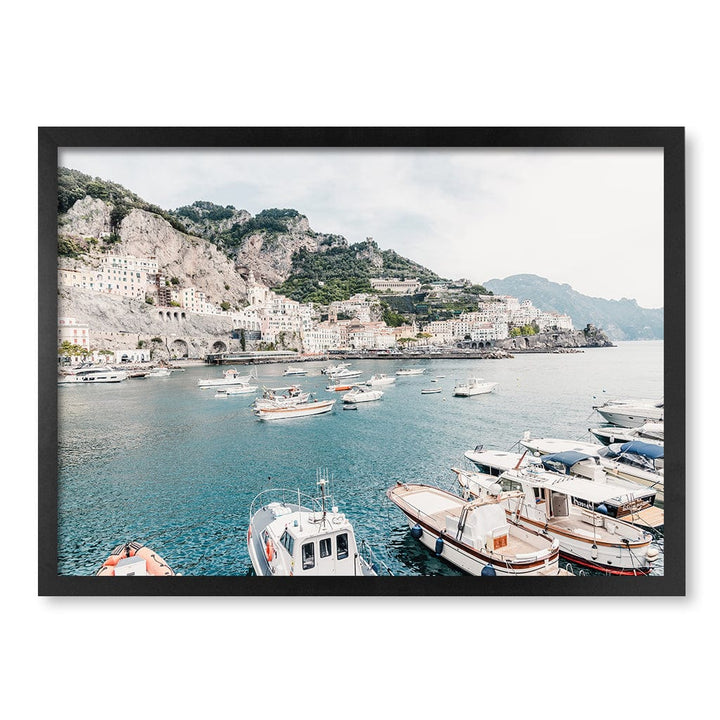 Amalfi Coast With Boats 2 Modern Wall Art Print A4 (21 x 29.7cm) / Matte Black Frame / No Border from our Australian Made Framed Wall Art, Prints & Posters collection by Profile Products (Australia) Pty Ltd
