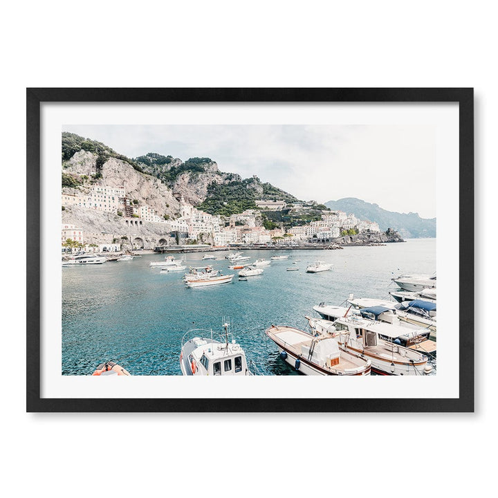 Amalfi Coast With Boats 2 Modern Wall Art Print A4 (21 x 29.7cm) / Matte Black Frame / White Border from our Australian Made Framed Wall Art, Prints & Posters collection by Profile Products (Australia) Pty Ltd