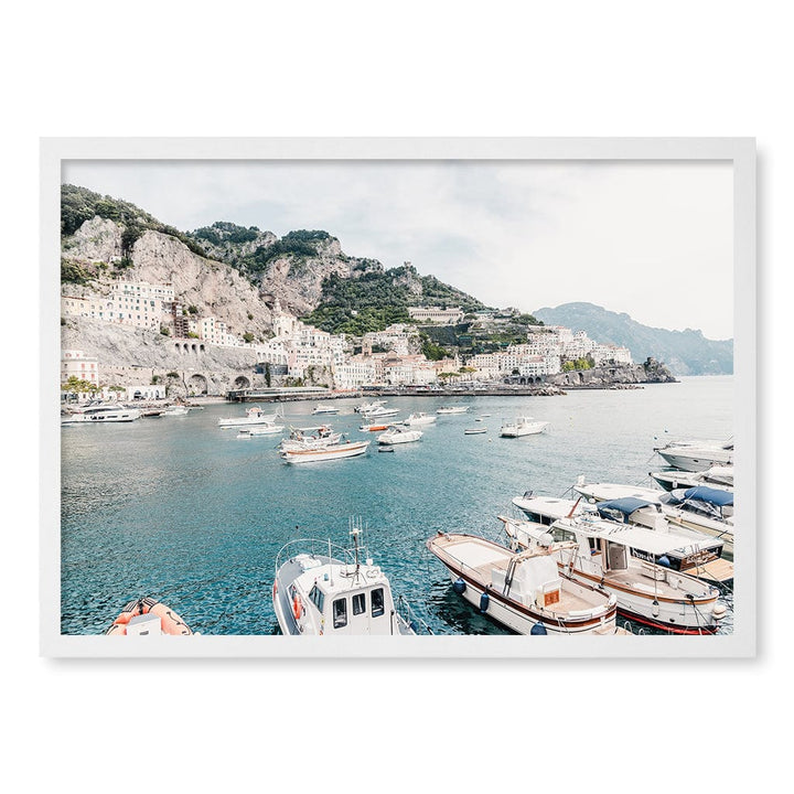 Amalfi Coast With Boats 2 Modern Wall Art Print A4 (21 x 29.7cm) / Matte White Frame / No Border from our Australian Made Framed Wall Art, Prints & Posters collection by Profile Products (Australia) Pty Ltd
