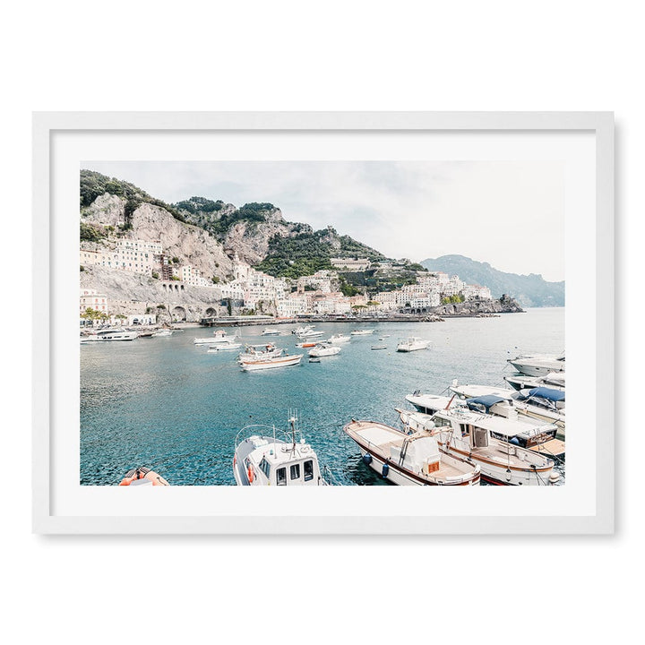 Amalfi Coast With Boats 2 Modern Wall Art Print A4 (21 x 29.7cm) / Matte White Frame / White Border from our Australian Made Framed Wall Art, Prints & Posters collection by Profile Products (Australia) Pty Ltd