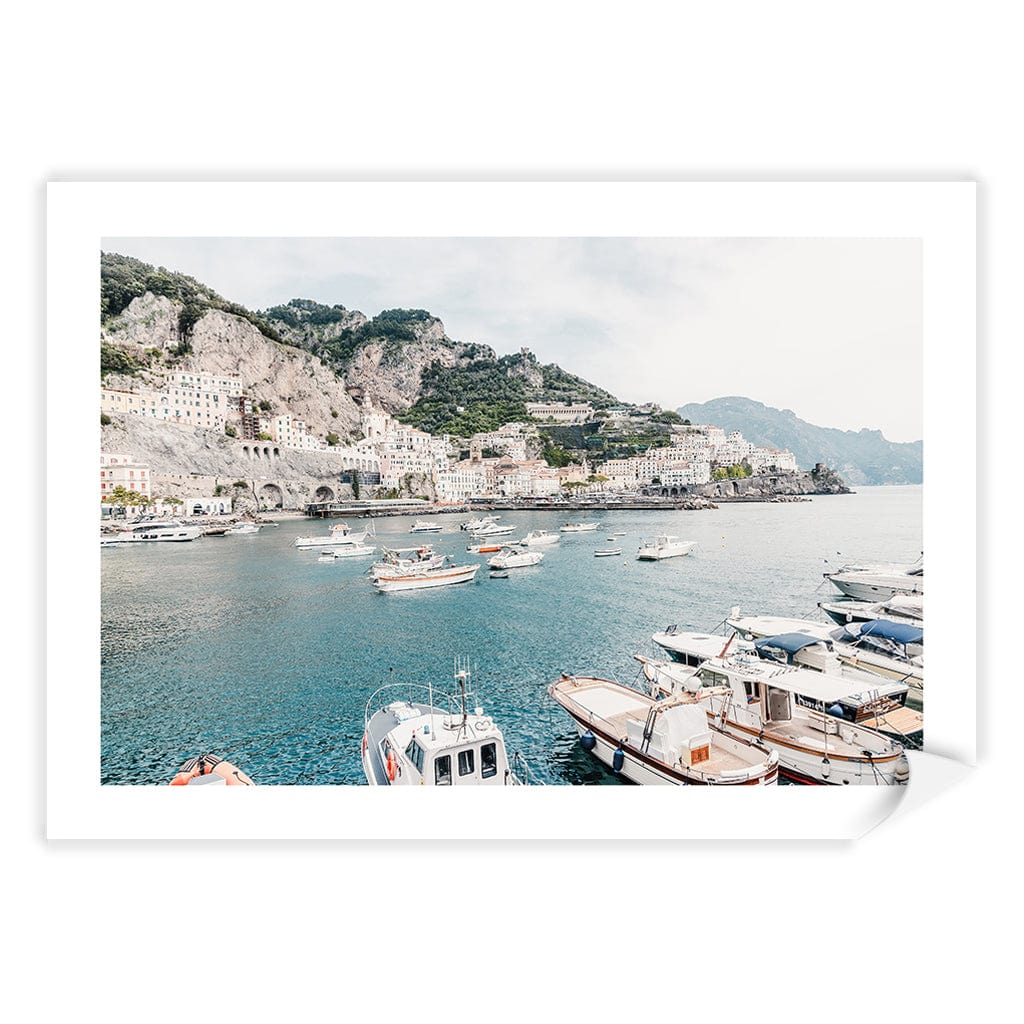 Amalfi Coast With Boats 2 Modern Wall Art Print A4 (21 x 29.7cm) / Print Only / White Border from our Australian Made Framed Wall Art, Prints & Posters collection by Profile Products (Australia) Pty Ltd