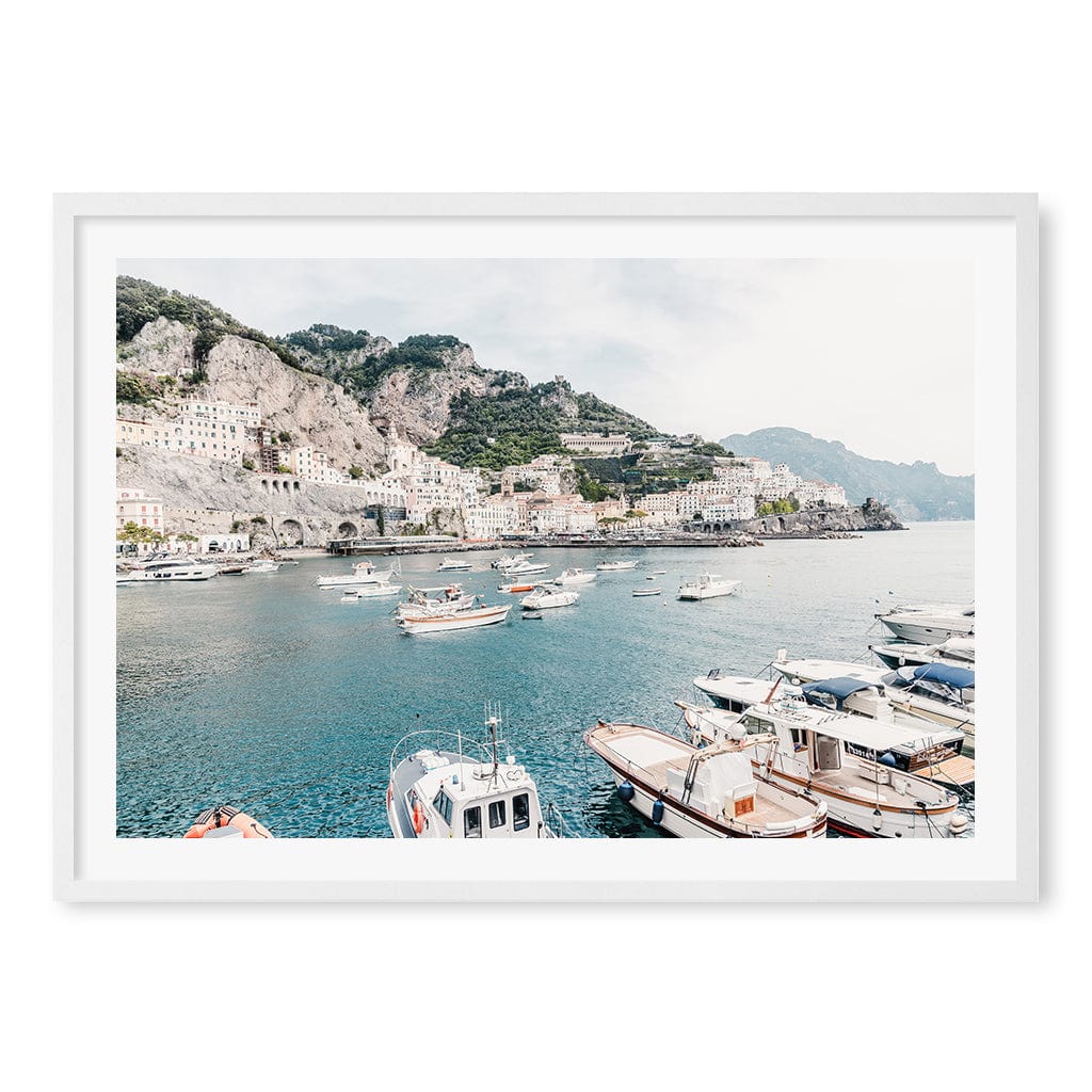 Amalfi Coast With Boats 2 Wall Art Print A1 (59.4 x 84.1cm) / Matte White Frame / White Border from our Australian Made Wall Art collection by Profile Australia