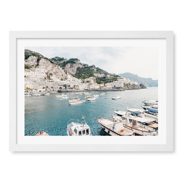 Amalfi Coast With Boats 2 Wall Art Print A3 (29.7 x 42cm) / Matte White Frame / White Border from our Australian Made Wall Art collection by Profile Australia