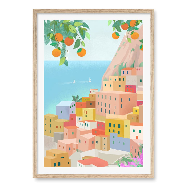 Amalfi Wall Art Print A1 (59.4 x 84.1cm) / Natural Oak Frame / White Border from our Australian Made Wall Art collection by Profile Australia
