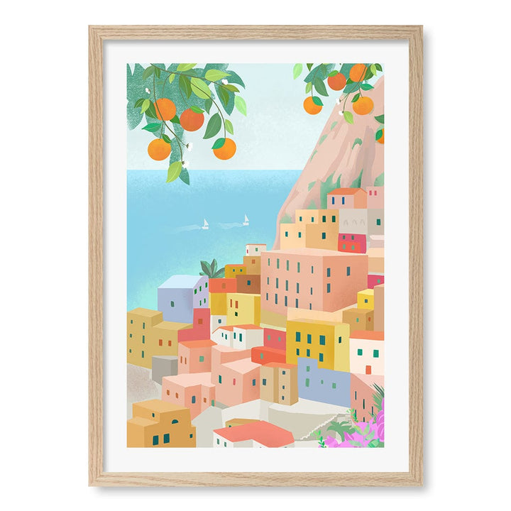 Amalfi Wall Art Print A2 (42 x 59.4cm) / Natural Oak Frame / White Border from our Australian Made Wall Art collection by Profile Australia