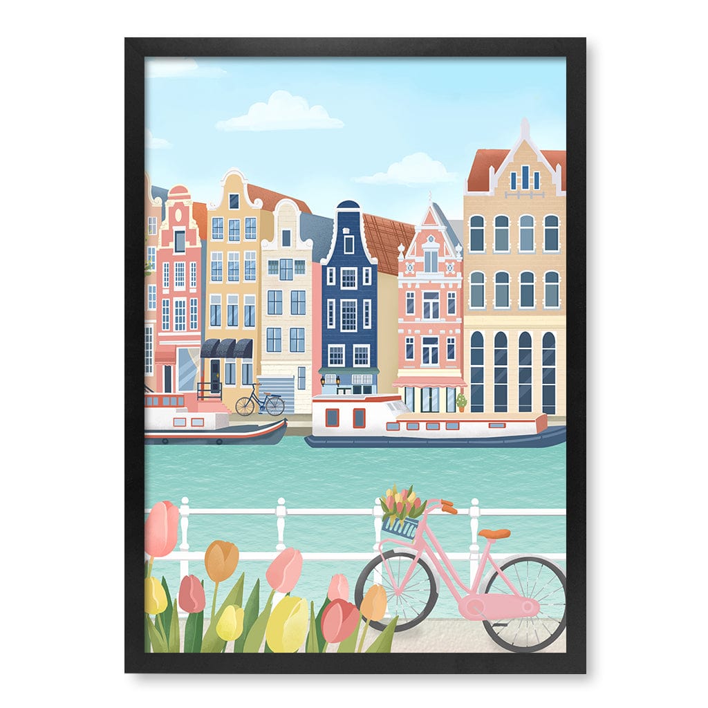 Amsterdam City Modern Wall Art Print by Petra Lizde A4 (21 x 29.7cm) / Matte Black Frame / No Border from our Australian Made Framed Wall Art, Prints & Posters collection by Profile Products (Australia) Pty Ltd