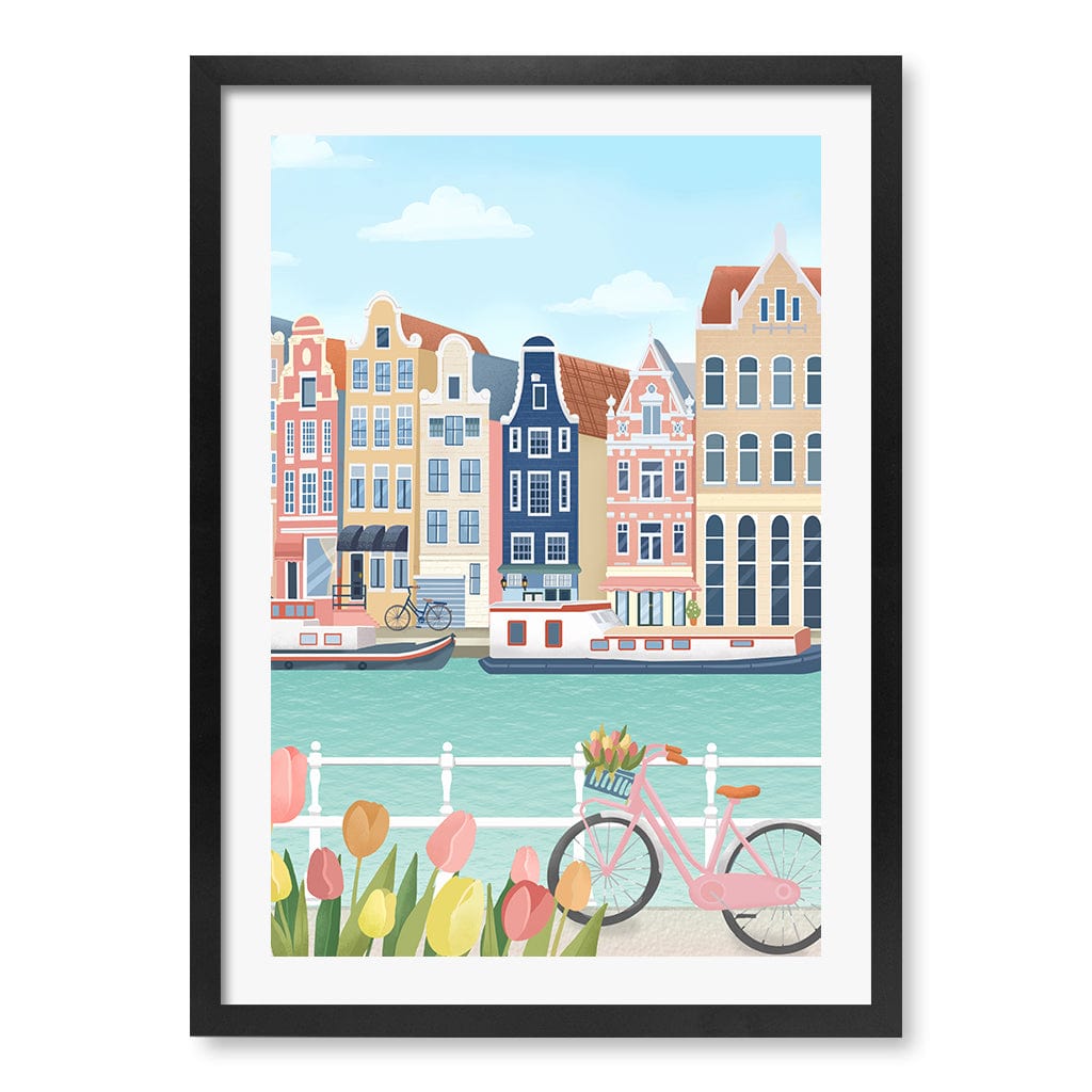 Amsterdam City Modern Wall Art Print by Petra Lizde A4 (21 x 29.7cm) / Matte Black Frame / White Border from our Australian Made Framed Wall Art, Prints & Posters collection by Profile Products (Australia) Pty Ltd