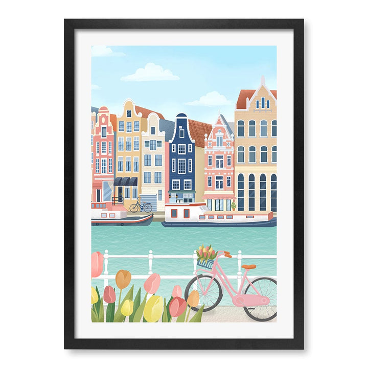 Amsterdam City Modern Wall Art Print by Petra Lizde A4 (21 x 29.7cm) / Matte Black Frame / White Border from our Australian Made Framed Wall Art, Prints & Posters collection by Profile Products (Australia) Pty Ltd
