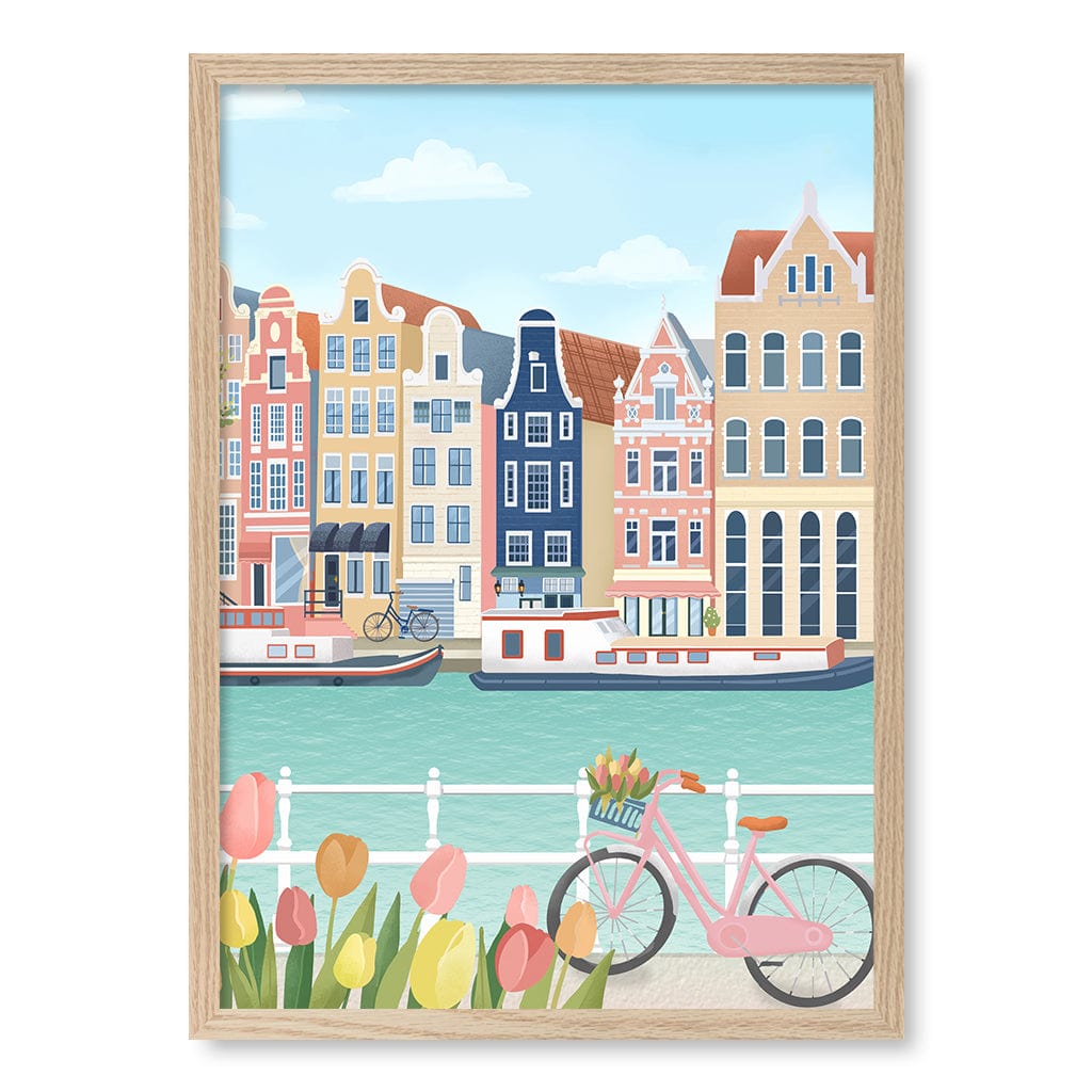 Amsterdam City Modern Wall Art Print by Petra Lizde A4 (21 x 29.7cm) / Natural Oak Frame / No Border from our Australian Made Framed Wall Art, Prints & Posters collection by Profile Products (Australia) Pty Ltd