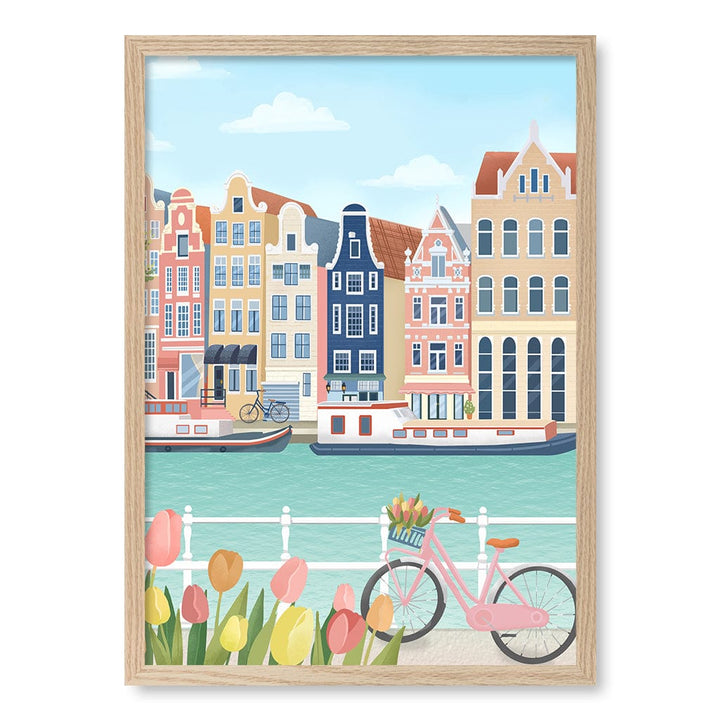 Amsterdam City Modern Wall Art Print by Petra Lizde A4 (21 x 29.7cm) / Natural Oak Frame / No Border from our Australian Made Framed Wall Art, Prints & Posters collection by Profile Products (Australia) Pty Ltd