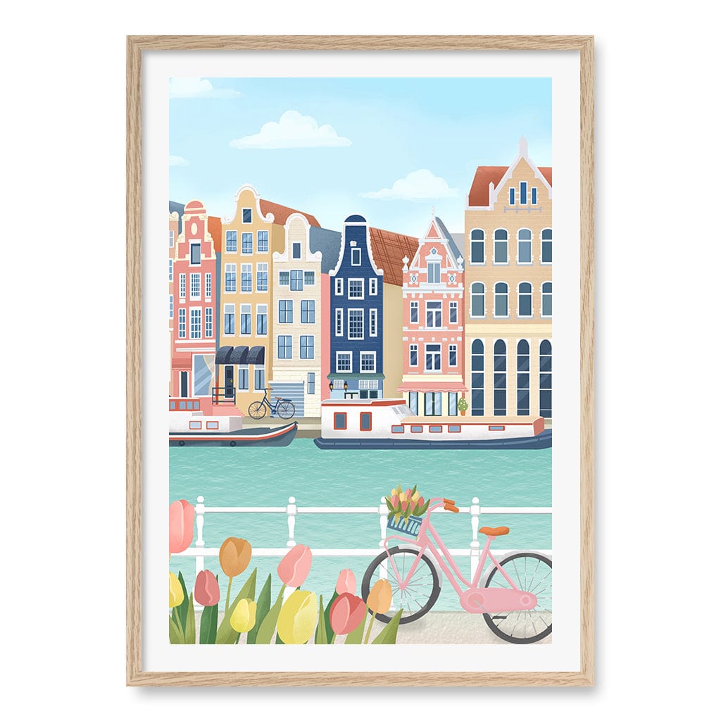 Amsterdam City Wall Art Print A1 (59.4 x 84.1cm) / Natural Oak Frame / White Border from our Australian Made Wall Art collection by Profile Australia