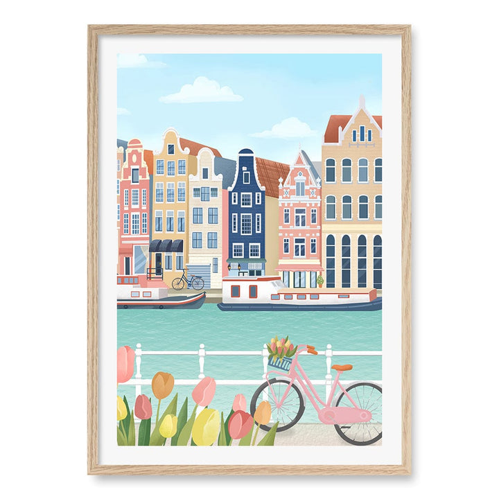 Amsterdam City Wall Art Print A1 (59.4 x 84.1cm) / Natural Oak Frame / White Border from our Australian Made Wall Art collection by Profile Australia