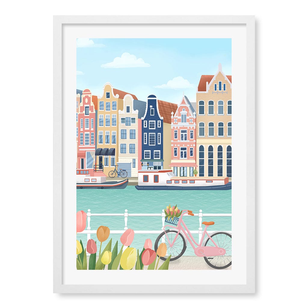 Amsterdam City Wall Art Print A2 (42 x 59.4cm) / Matte White Frame / White Border from our Australian Made Wall Art collection by Profile Australia
