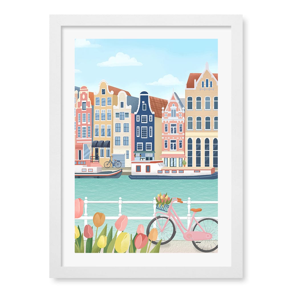 Amsterdam City Wall Art Print A3 (29.7 x 42cm) / Matte White Frame / White Border from our Australian Made Wall Art collection by Profile Australia