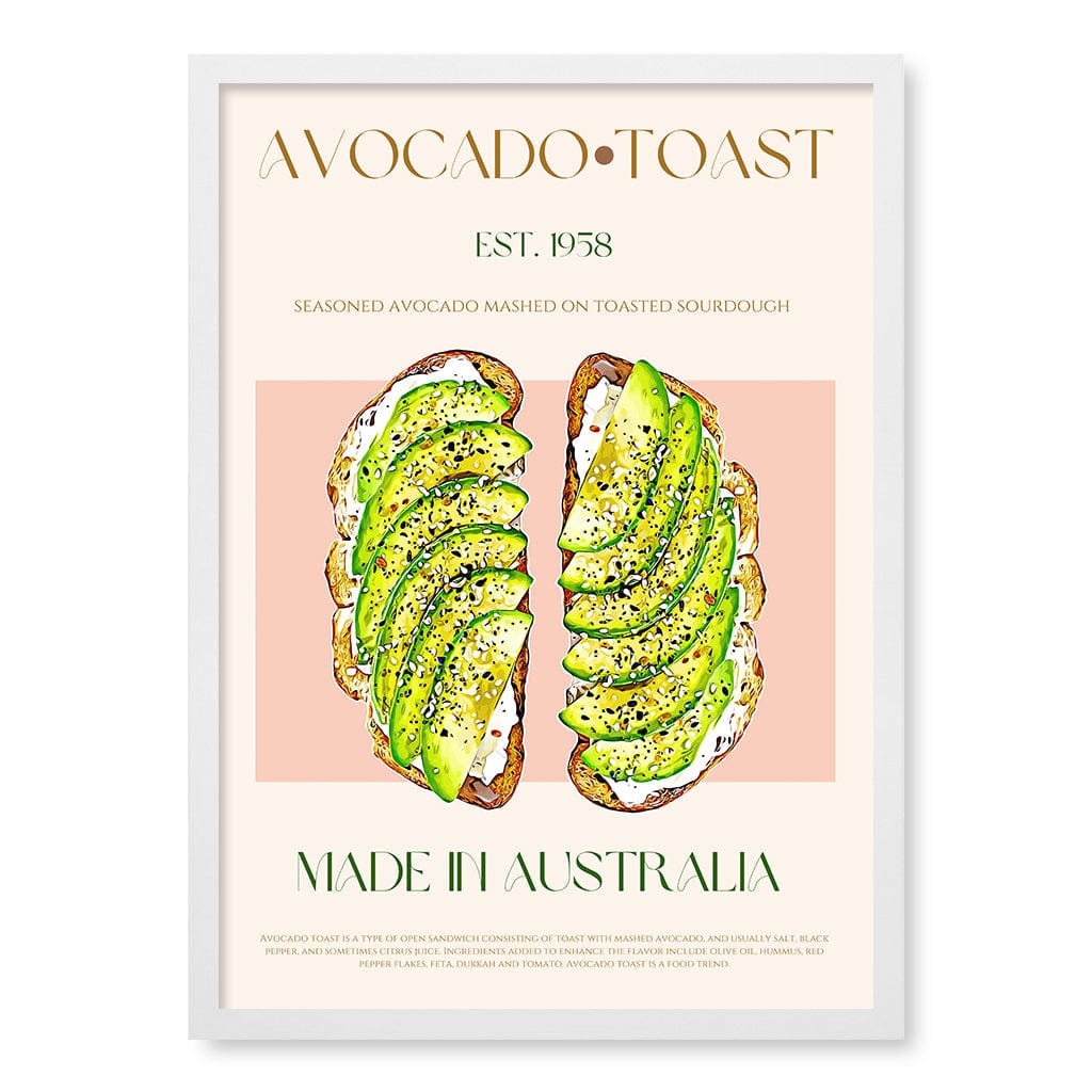 Avocado On Toast Modern Wall Art Print A4 (21 x 29.7cm) / Matte White Frame / No Border from our Australian Made Framed Wall Art, Prints & Posters collection by Profile Products (Australia) Pty Ltd