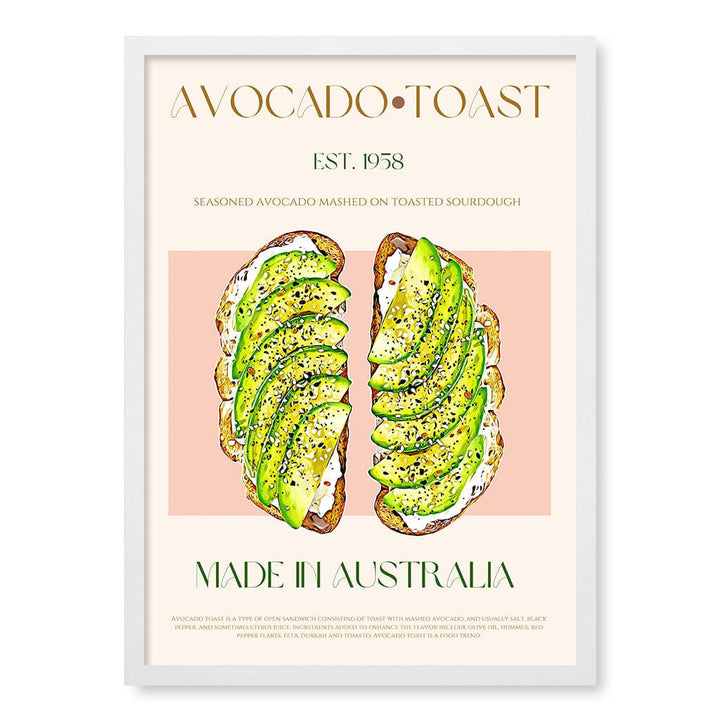 Avocado On Toast Modern Wall Art Print A4 (21 x 29.7cm) / Matte White Frame / No Border from our Australian Made Framed Wall Art, Prints & Posters collection by Profile Products (Australia) Pty Ltd