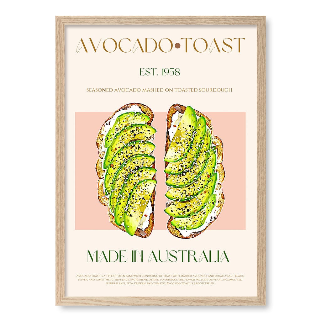 Avocado On Toast Modern Wall Art Print A4 (21 x 29.7cm) / Natural Oak Frame / No Border from our Australian Made Framed Wall Art, Prints & Posters collection by Profile Products (Australia) Pty Ltd