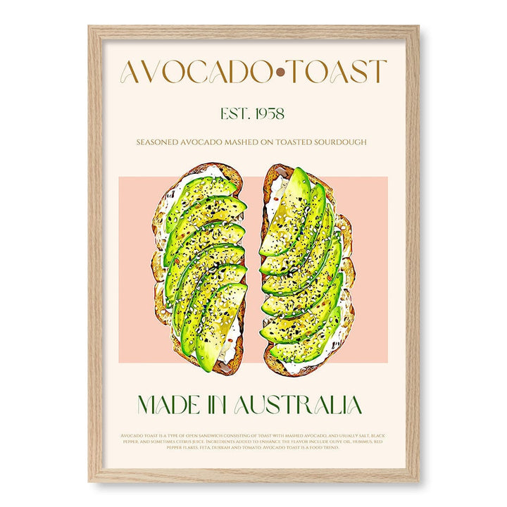Avocado On Toast Modern Wall Art Print A4 (21 x 29.7cm) / Natural Oak Frame / No Border from our Australian Made Framed Wall Art, Prints & Posters collection by Profile Products (Australia) Pty Ltd