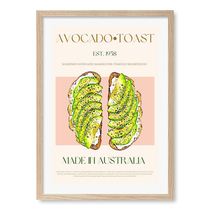 Avocado On Toast Modern Wall Art Print A4 (21 x 29.7cm) / Natural Oak Frame / White Border from our Australian Made Framed Wall Art, Prints & Posters collection by Profile Products (Australia) Pty Ltd