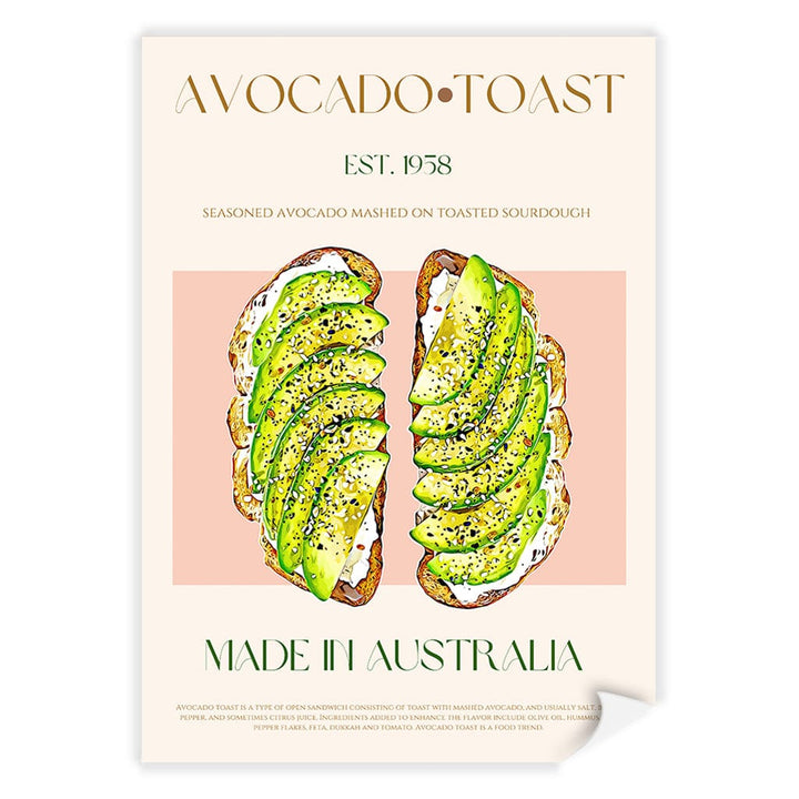 Avocado On Toast Modern Wall Art Print A4 (21 x 29.7cm) / Print Only / No Border from our Australian Made Framed Wall Art, Prints & Posters collection by Profile Products (Australia) Pty Ltd