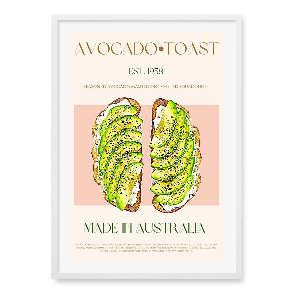 Avocado On Toast Wall Art Print A1 (59.4 x 84.1cm) / Matte White Frame / White Border from our Australian Made Wall Art collection by Profile Australia