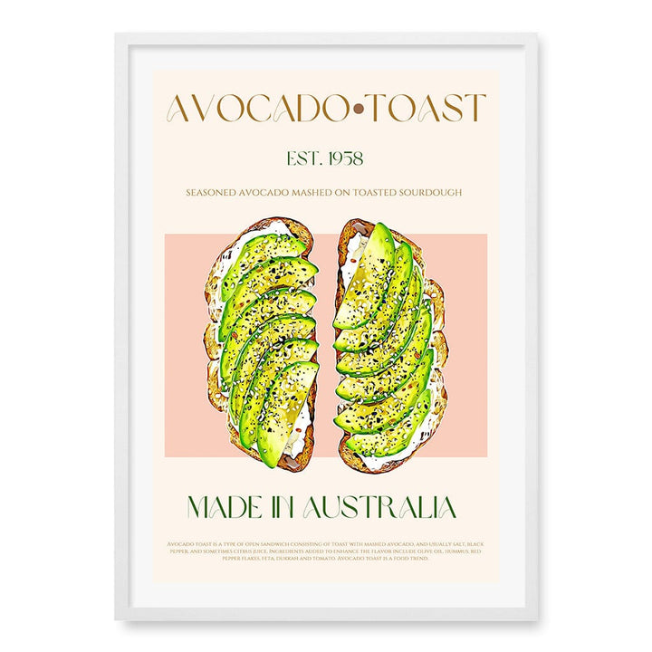 Avocado On Toast Wall Art Print A1 (59.4 x 84.1cm) / Matte White Frame / White Border from our Australian Made Wall Art collection by Profile Australia