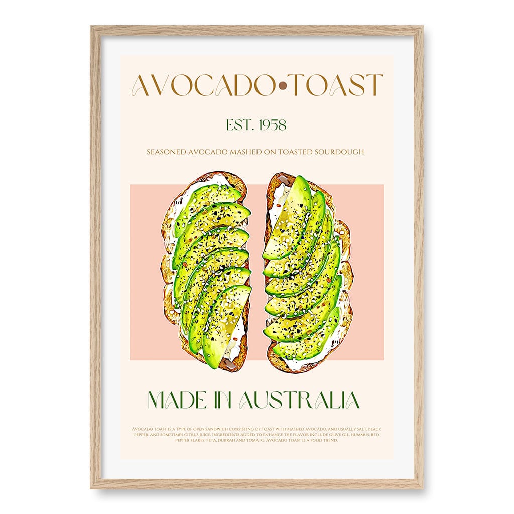 Avocado On Toast Wall Art Print A1 (59.4 x 84.1cm) / Natural Oak Frame / White Border from our Australian Made Wall Art collection by Profile Australia