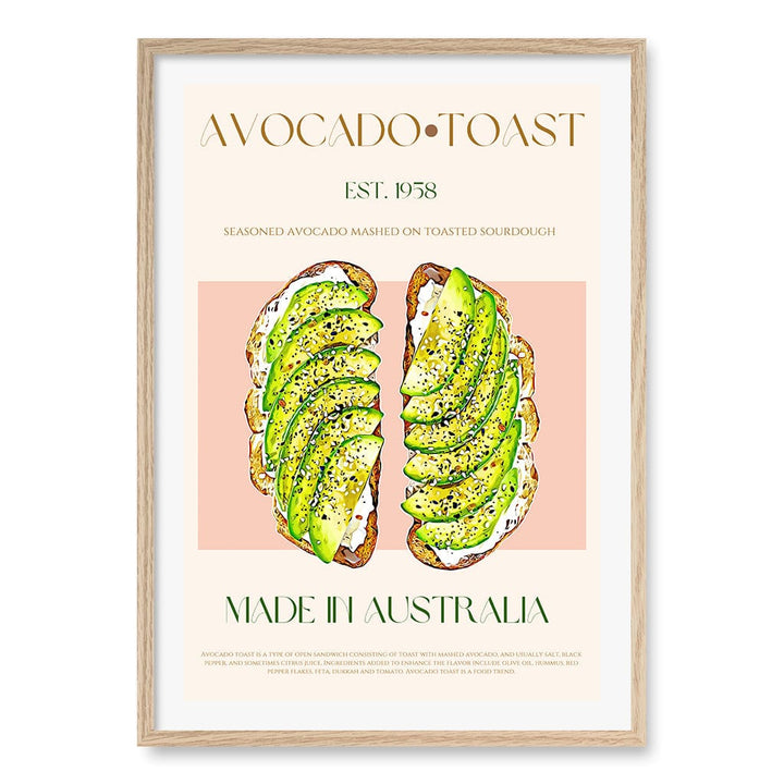 Avocado On Toast Wall Art Print A1 (59.4 x 84.1cm) / Natural Oak Frame / White Border from our Australian Made Wall Art collection by Profile Australia