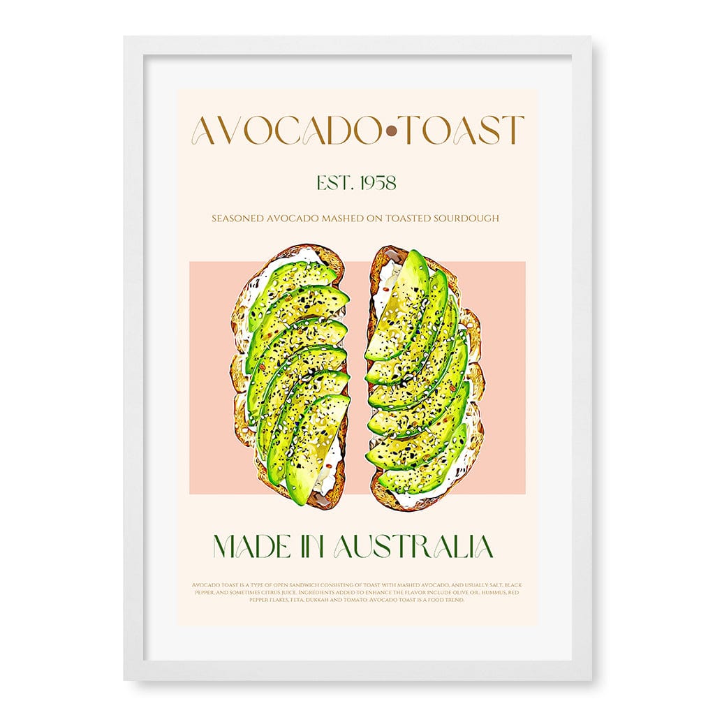 Avocado On Toast Wall Art Print A2 (42 x 59.4cm) / Matte White Frame / White Border from our Australian Made Wall Art collection by Profile Australia