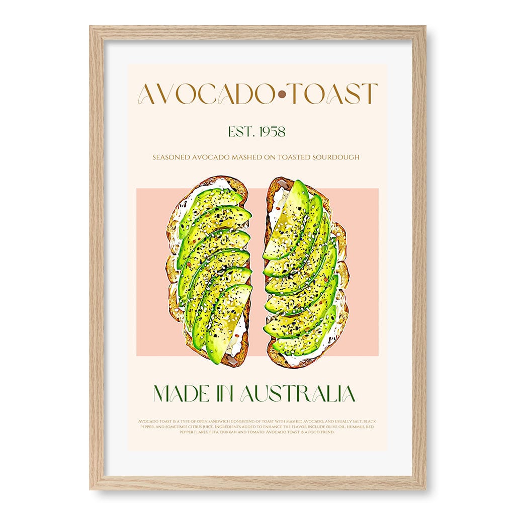 Avocado On Toast Wall Art Print A2 (42 x 59.4cm) / Natural Oak Frame / White Border from our Australian Made Wall Art collection by Profile Australia