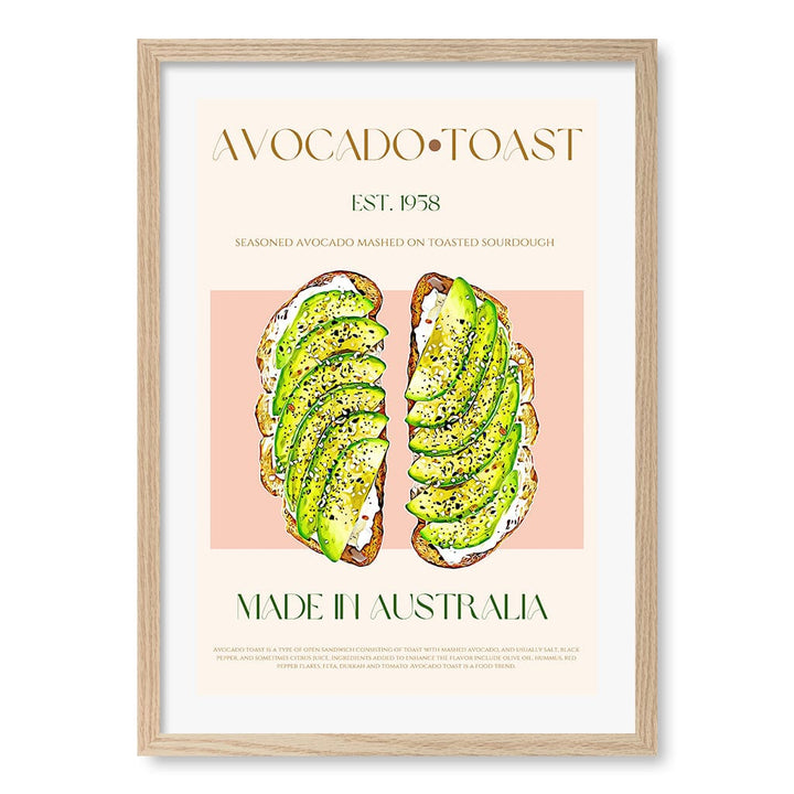 Avocado On Toast Wall Art Print A2 (42 x 59.4cm) / Natural Oak Frame / White Border from our Australian Made Wall Art collection by Profile Australia