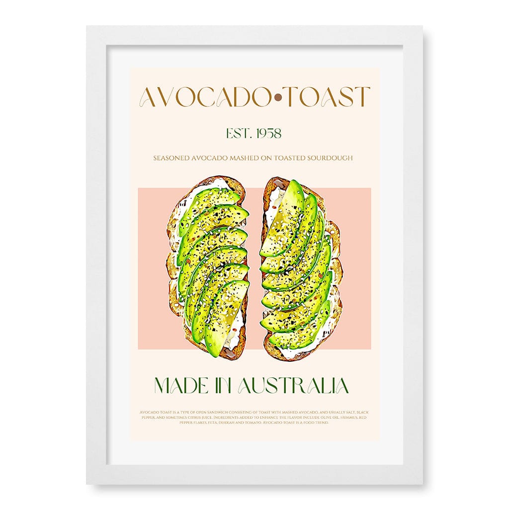 Avocado On Toast Wall Art Print A3 (29.7 x 42cm) / Matte White Frame / White Border from our Australian Made Wall Art collection by Profile Australia