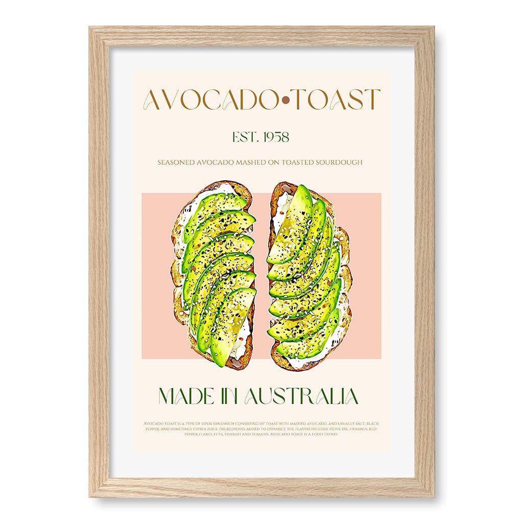 Avocado On Toast Wall Art Print A3 (29.7 x 42cm) / Natural Oak Frame / White Border from our Australian Made Wall Art collection by Profile Australia