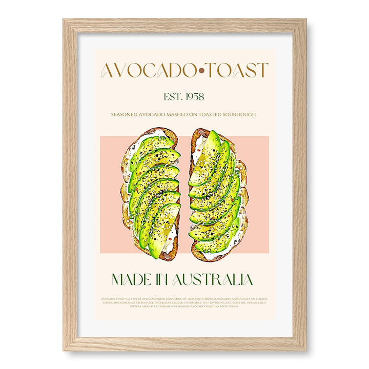 Avocado On Toast Wall Art Print A3 (29.7 x 42cm) / Natural Oak Frame / White Border from our Australian Made Wall Art collection by Profile Australia