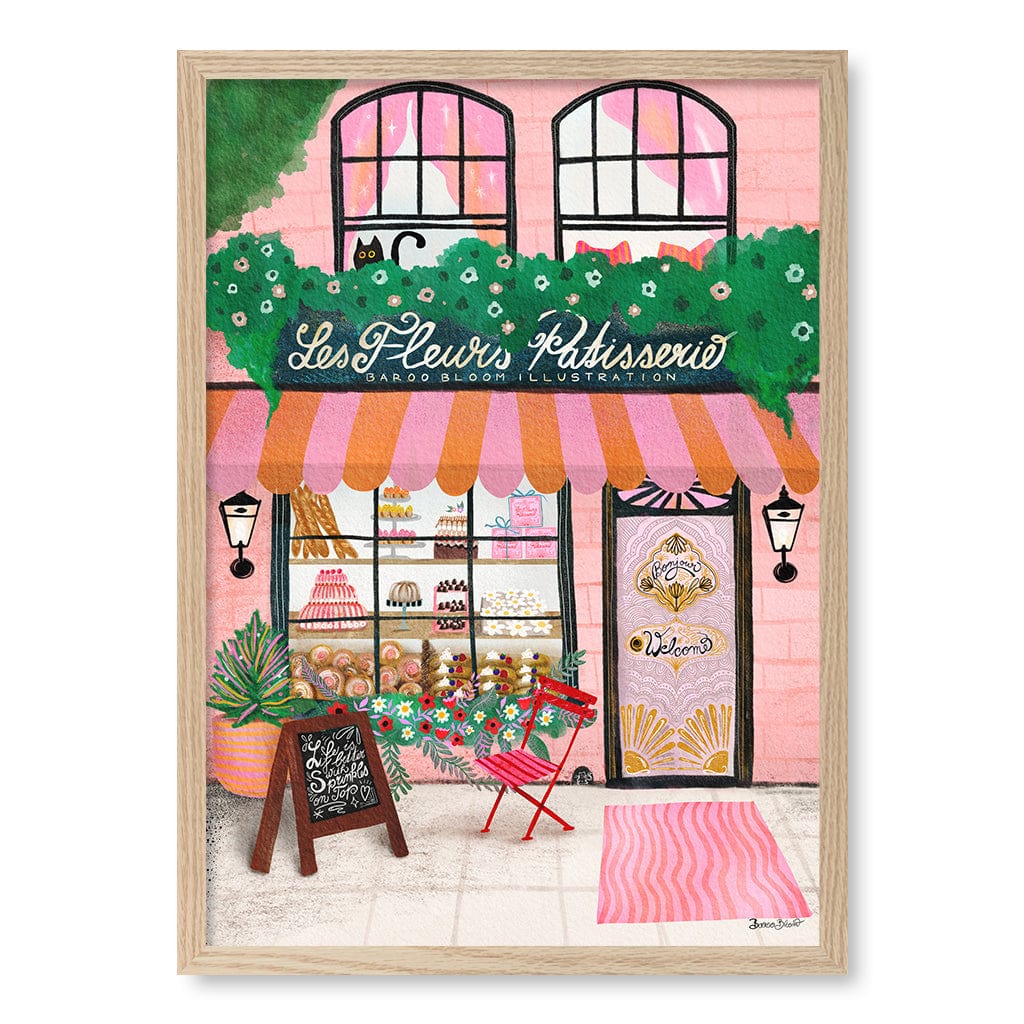 Bake Shop Front Modern Wall Art Print by Baroo Bloom A4 (21 x 29.7cm) / Natural Oak Frame / No Border from our Australian Made Framed Wall Art, Prints & Posters collection by Profile Products (Australia) Pty Ltd