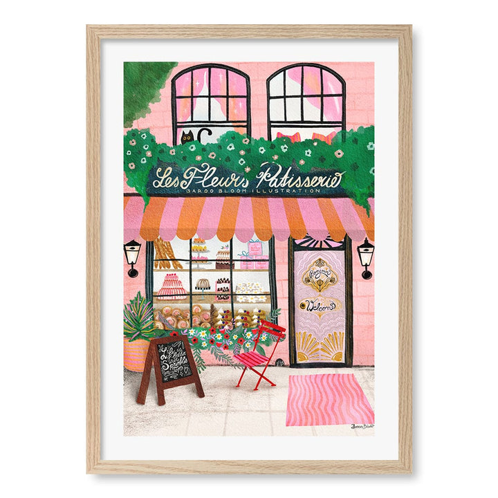 Bake Shop Front Modern Wall Art Print by Baroo Bloom A4 (21 x 29.7cm) / Natural Oak Frame / White Border from our Australian Made Framed Wall Art, Prints & Posters collection by Profile Products (Australia) Pty Ltd