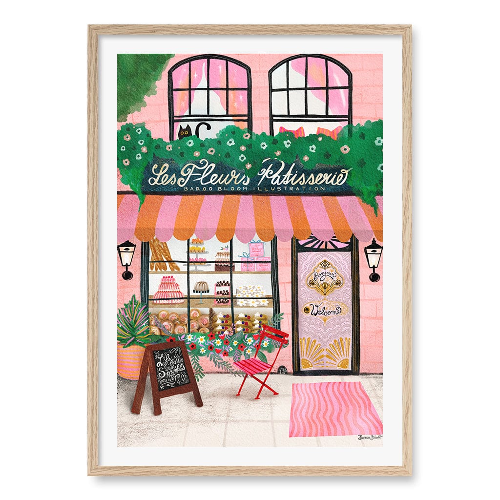 Bake Shop Front Wall Art Print A1 (59.4 x 84.1cm) / Natural Oak Frame / White Border from our Australian Made Wall Art collection by Profile Australia