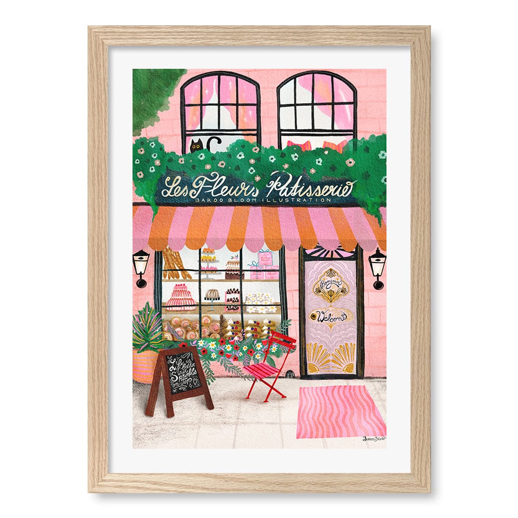 Bake Shop Front Wall Art Print A3 (29.7 x 42cm) / Natural Oak Frame / White Border from our Australian Made Wall Art collection by Profile Australia