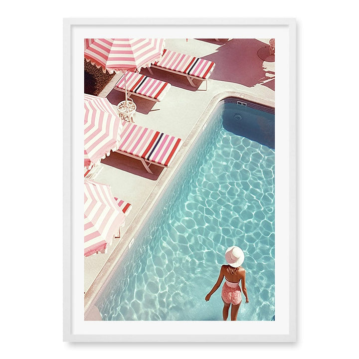 Barbiecore Pool Wall Art Print A1 (59.4 x 84.1cm) / Matte White Frame / White Border from our Australian Made Wall Art collection by Profile Australia