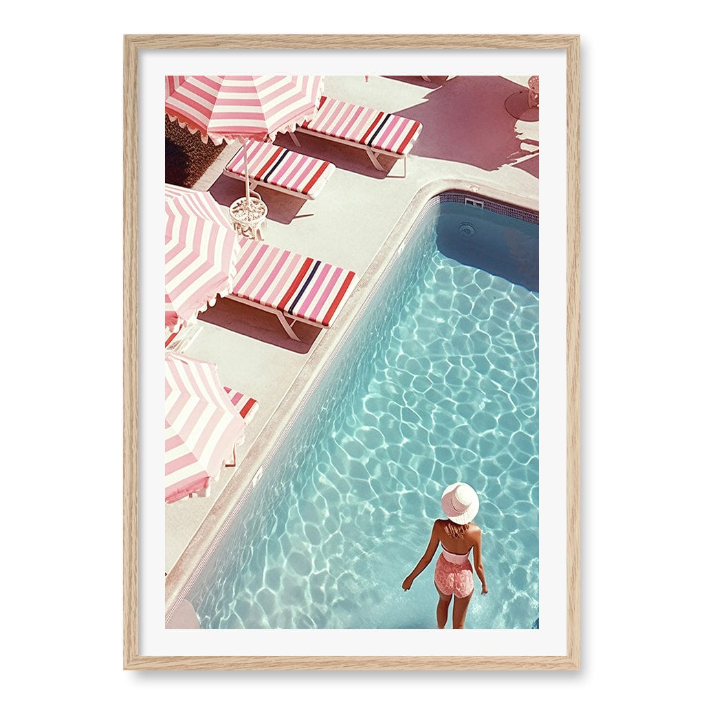 Barbiecore Pool Wall Art Print A1 (59.4 x 84.1cm) / Natural Oak Frame / White Border from our Australian Made Wall Art collection by Profile Australia