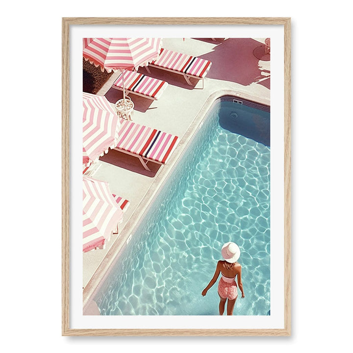 Barbiecore Pool Wall Art Print A1 (59.4 x 84.1cm) / Natural Oak Frame / White Border from our Australian Made Wall Art collection by Profile Australia