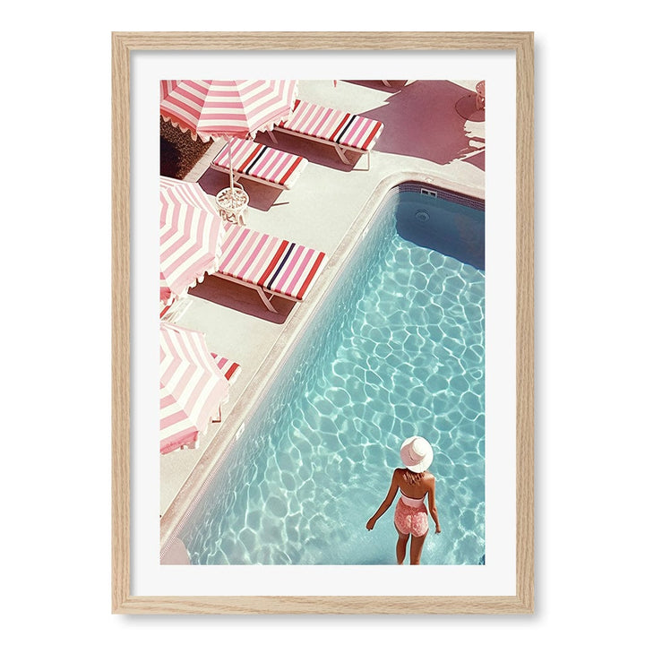 Barbiecore Pool Wall Art Print A2 (42 x 59.4cm) / Natural Oak Frame / White Border from our Australian Made Wall Art collection by Profile Australia