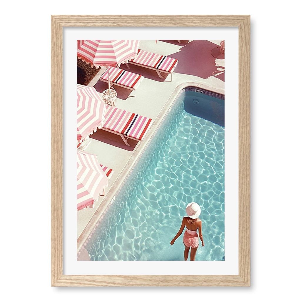 Barbiecore Pool Wall Art Print A3 (29.7 x 42cm) / Natural Oak Frame / White Border from our Australian Made Wall Art collection by Profile Australia