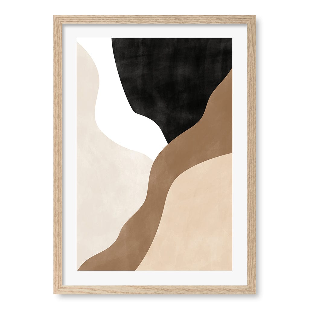 Beige And Brown 1 Abstract Wall Art Print A4 (21 x 29.7cm) / Natural Oak Frame / White Border from our Australian Made Framed Wall Art, Prints & Posters collection by Profile Products (Australia) Pty Ltd