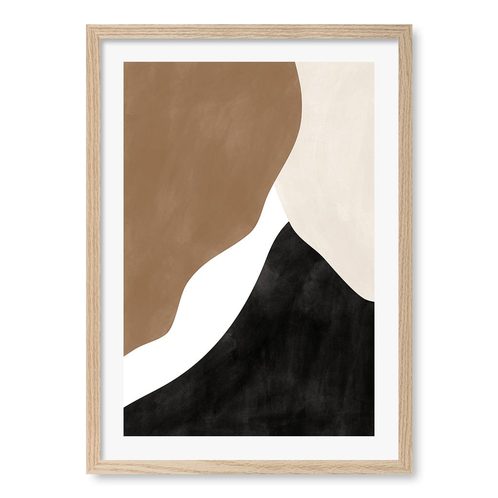 Beige And Brown 2 Abstract Wall Art Print A4 (21 x 29.7cm) / Natural Oak Frame / White Border from our Australian Made Framed Wall Art, Prints & Posters collection by Profile Products (Australia) Pty Ltd