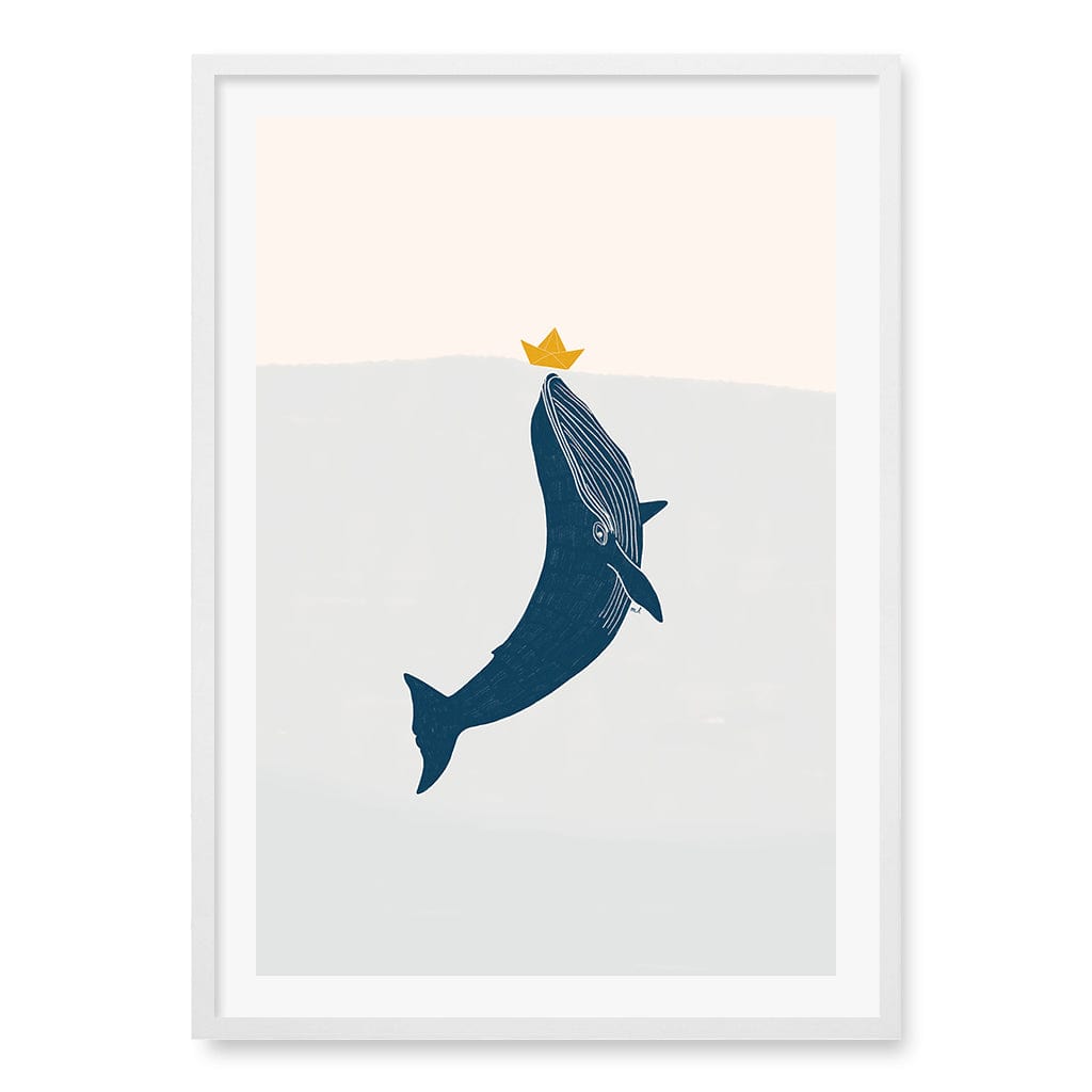 Blue Whale Sailing Boat Wall Art Print A1 (59.4 x 84.1cm) / Matte White Frame / White Border from our Australian Made Framed Wall Art, Prints & Posters collection by Profile Products (Australia) Pty Ltd